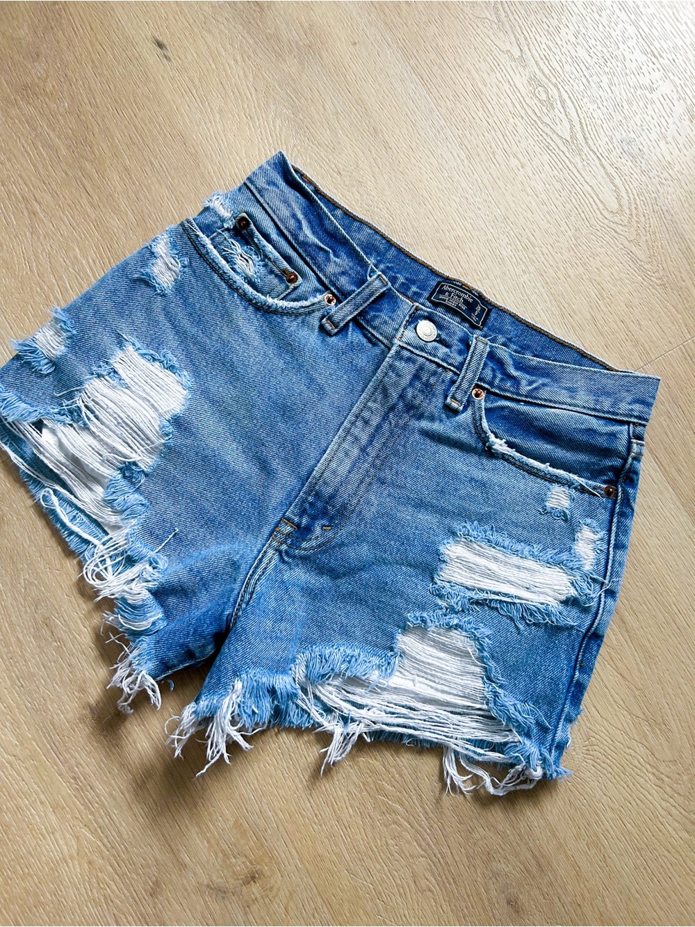 Abercrombie + Fitch - Distressed High-Rise Denim Shorts - Blue